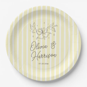Assiettes En Carton Mariage Fantaisiste aux Rayures Jaunes Douces