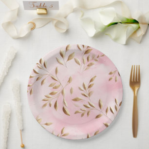 Assiettes En Carton Mariage Feuille Blush Pink Gold