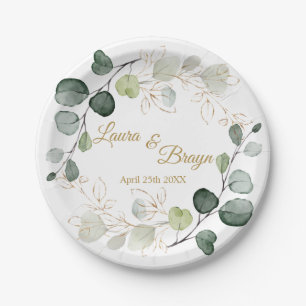 Assiettes En Carton Mariage Feuille d'or Eucalyptus Foliage