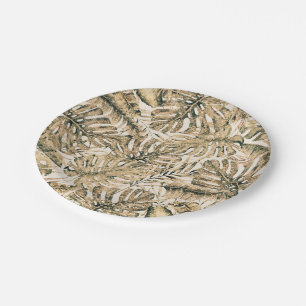 Assiettes En Carton Mariage Feuilles de Palmier Tropical Pailleté Bron