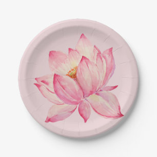 Assiettes En Carton Mariage Fleur de Lotus Rose