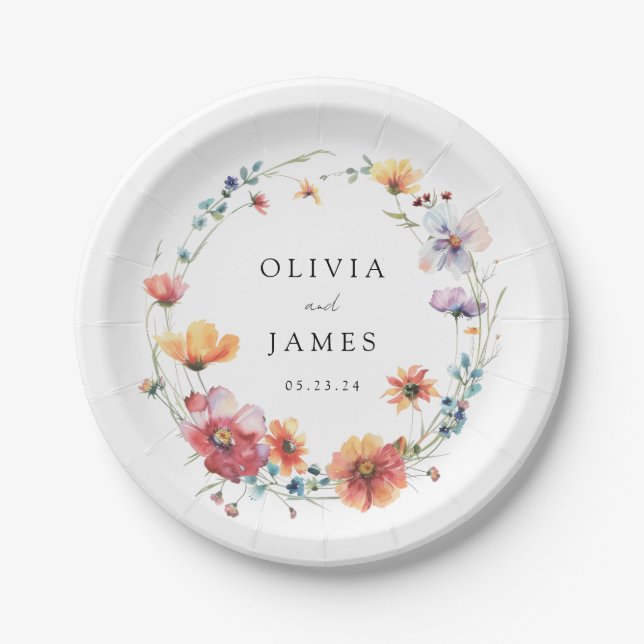 Assiettes En Carton Mariage Fleur sauvage aquarelle (Devant)