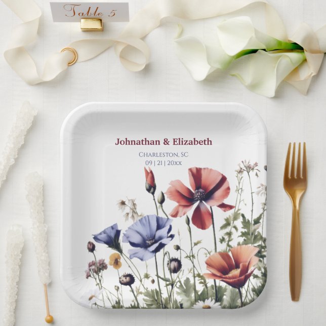 Assiettes En Carton Mariage Fleur sauvage aquarelle (Mariage)