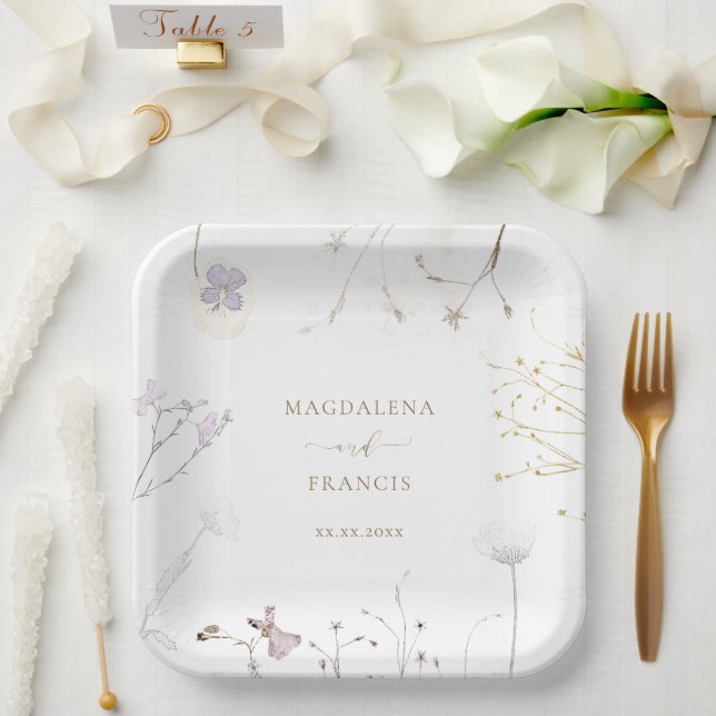 Assiettes En Carton mariage fleur sauvage délicat (Mariage)