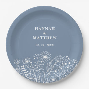 Assiettes En Carton Mariage fleur sauvage Dusty Blue Boho