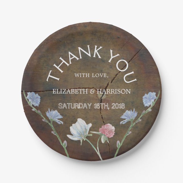 Assiettes En Carton Mariage fleur sauvage en bois de chêne (Devant)