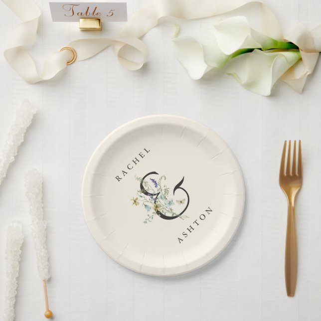 Assiettes En Carton Mariage Fleur sauvage ivoire Elegant (Mariage)