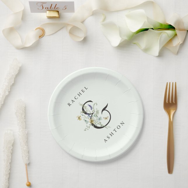 Assiettes En Carton Mariage Fleur sauvage Pale Green Elegant (Mariage)