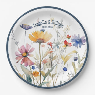 Assiettes En Carton Mariage Fleur sauvage personnalisé Blue Denim Fall