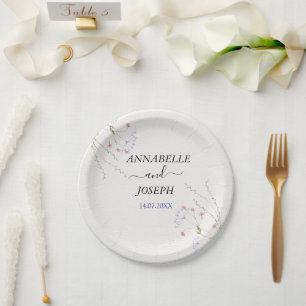 Assiettes En Carton Mariage fleurs aquarelles minimalistes blanches
