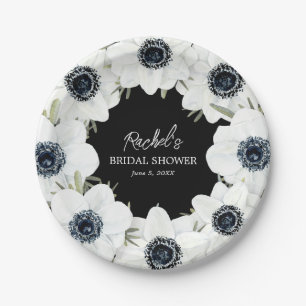 Assiettes En Carton Mariage Fleurs noires et blanches