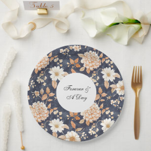Assiettes En Carton Mariage floral à la crème bleue marine