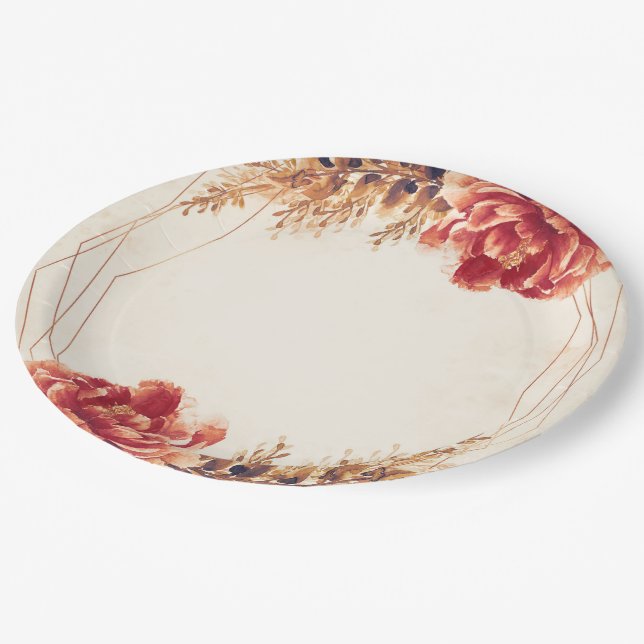 Assiettes En Carton Mariage Floral Aquarelle Automne Épice (Angle)