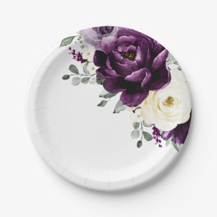 Assiettes En Carton Mariage floral blanc blanc blanc blanc de prune d'