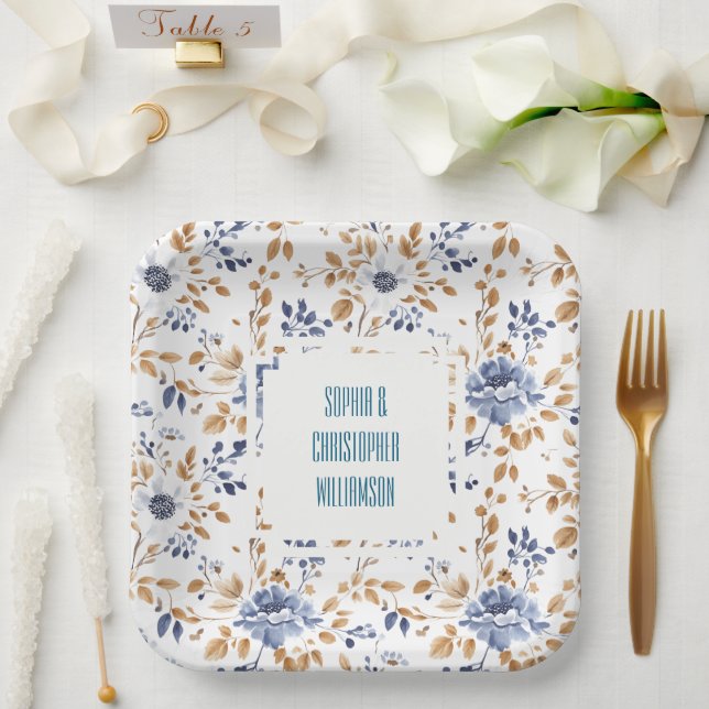 Assiettes En Carton Mariage Floral Blanc Bleu (Mariage)