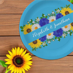 Assiettes En Carton Mariage floral bleu ciel d'été