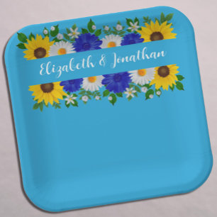 Assiettes En Carton Mariage Floral bleu ciel d'été