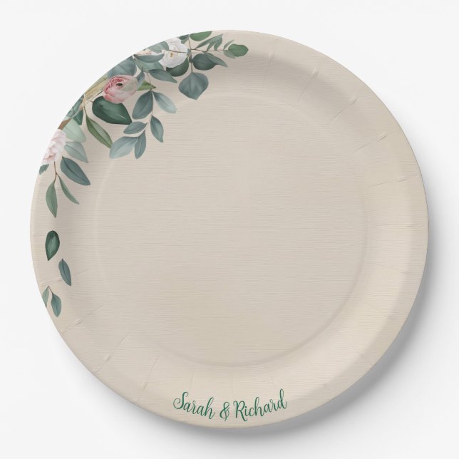 Assiettes En Carton Mariage floral Blush Sage (Devant)