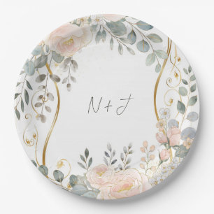 Assiettes En Carton Mariage Floral Botanique Pivoine & Eucalyptus