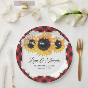 Assiettes En Carton Mariage floral de tournesol Plaid de Buffalo rouge