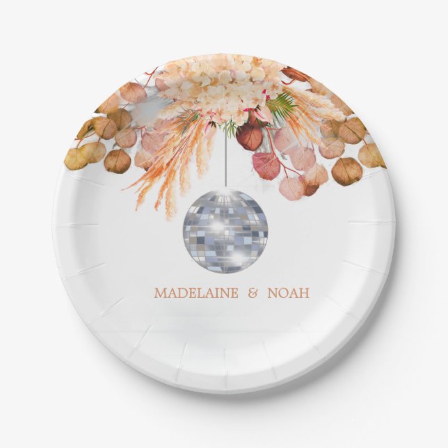 Assiettes En Carton Mariage Floral Disco Ball Élégant Chic (Devant)