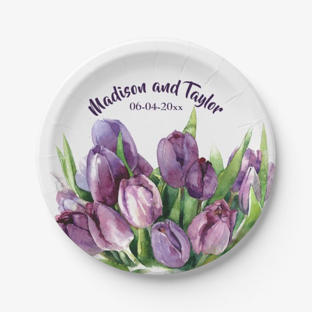 Assiettes En Carton Mariage floral/douche d'aquarelle de tulipes (Devant)
