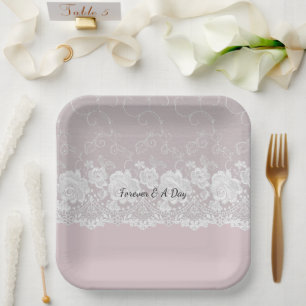 Assiettes En Carton Mariage floral en dentelle rose orchidée romantiqu
