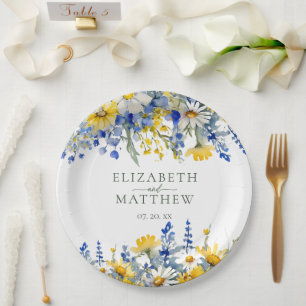 Assiettes En Carton Mariage floral Fleur sauvage bleu romantique