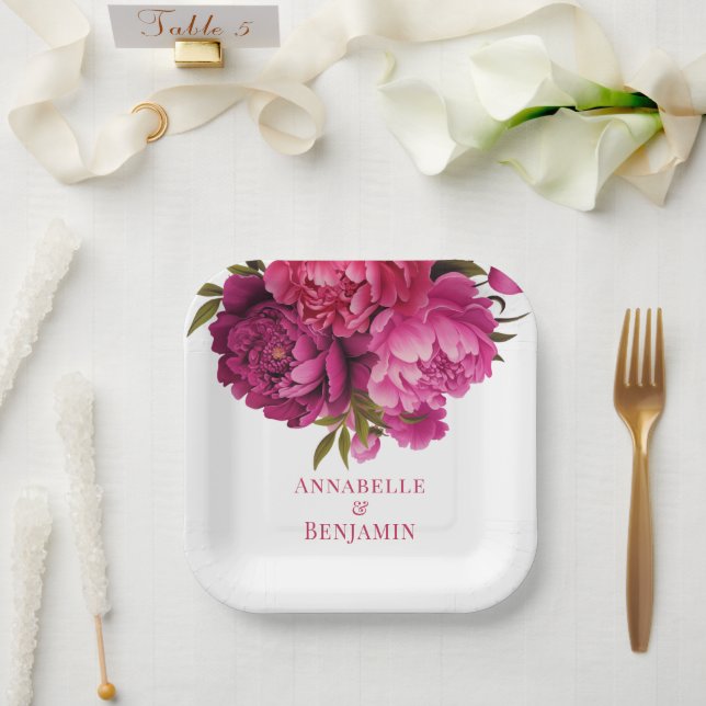 Assiettes En Carton Mariage floral Magenta Peony (Mariage)