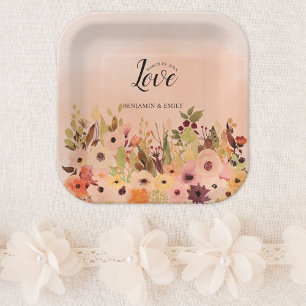 Assiettes En Carton Mariage floral Peach Ombre