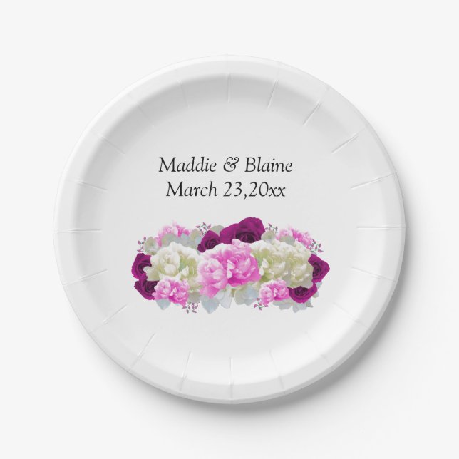 Assiettes En Carton Mariage Floral Rose pivoines Plaques en papier (Devant)