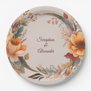 Assiettes En Carton Mariage Floral Rustique Aquarelle d'Automne