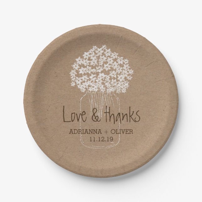 Assiettes En Carton Mariage floral rustique de pot de maçon de papier (Devant)