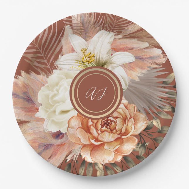Assiettes En Carton Mariage Floral Terracotta (Devant)