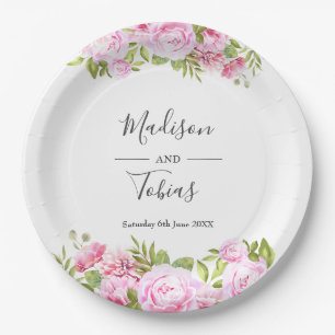 Assiettes En Carton Mariage Floral Végétal Rose Pivoine Rose Thé