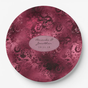 Assiettes En Carton Mariage Glamour Pailleté Damassé Bourgogne