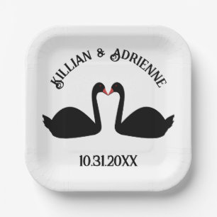Assiettes En Carton Mariage gothique cygnes noirs s'embrassant personn