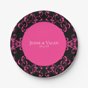 Assiettes En Carton Mariage gothique rose chaud et noir