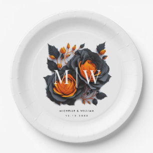 Assiettes En Carton Mariage gothique Rose noir orange