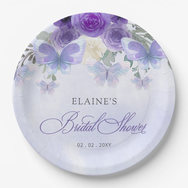 Assiettes En Carton Mariage Lilac Violet Papillons pour Toute une Vie (Devant)