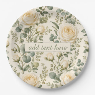 Assiettes En Carton Mariage Luxueux Rose Ivoire & Eucalyptus Vert Saug