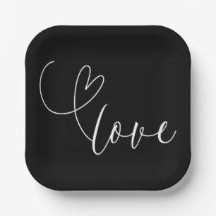Assiettes En Carton Mariage minimaliste Amour noir et blanc coeurs mod