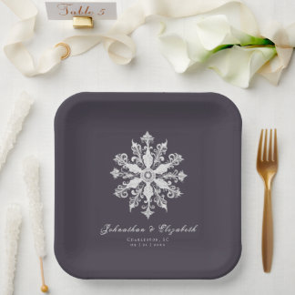 Assiettes En Carton Mariage minimaliste de flocon de neige | Plum Purp