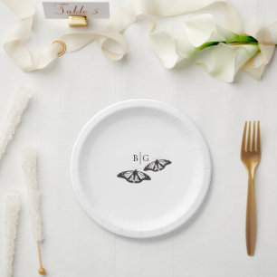 Assiettes En Carton Mariage minimaliste de papillon noir blanc