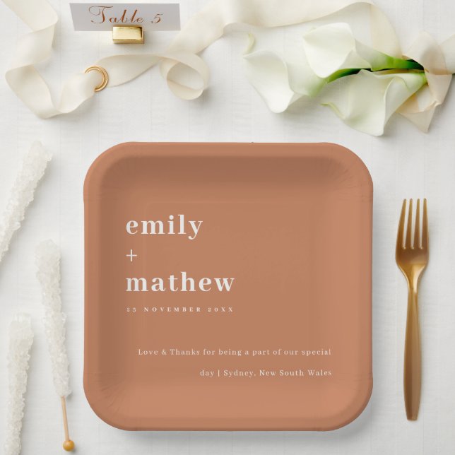 Assiettes En Carton Mariage minimaliste de typographie orange moderne  (Mariage)