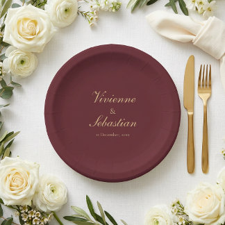 Assiettes En Carton Mariage Minimaliste Élégant Simple Bourgogne