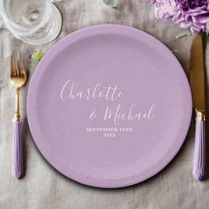 Assiettes En Carton Mariage minimaliste Lilac Purple Script
