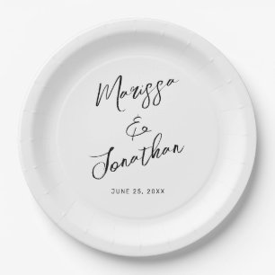 Assiettes En Carton Mariage moderne à main noire blanche