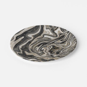 Assiettes En Carton Mariage moderne Black White & Gold Chic Swirl