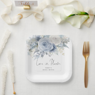 Assiettes En Carton Mariage Moderne Fleurs Bleues Amour en Fleur